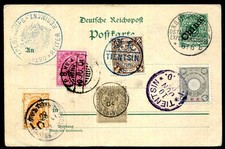 DEUTSCHE KOLONIEN CHINA 1901 SOUVENIRKARTE 6-LÄNDERFRANKATUR BOXERAUFSTAND(H6681