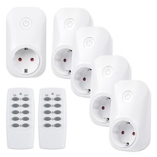 HBN Radiosteckdosen-Set 5 Steckdosen 2 Fernbedienungen 3680W Weiß 30m Reichweite