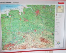 alte Schulwandkarte "Niedersachsen physisch + Rücksseite politisch" (13) 