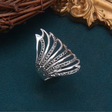 L37 Ring Engelsflügel Flügel mit Markasit Sterling Silber 925