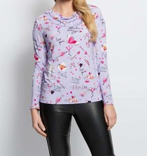 Shirt lila 34 Damen Langarmshirt "Valentin"-Motive Wasserfallausschnitt 8.9246