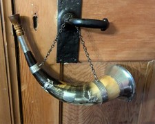 Antikes Jagdhorn Silbermontierungen Kartusche Schottisch/Bayerisch/Deutsch? Hirsch Hirsch