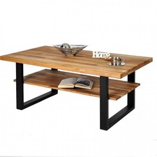 Couchtisch Wildeiche natur geölt Metallgestell Wohnzimmertisch Kufen Bank 2282