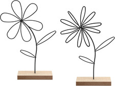 2er Set Metallblumen auf Holzständer Frühling Fenster Deko Ostern