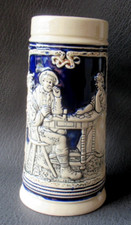 Alter Bierkrug 0,5 Liter Wirtshaus - Szene " Kartenlegen " Motiv 2350 ~ Keramik