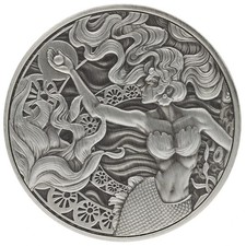 Samoa 2 Tala 2025 Mermaid & Pearl 1 Oz Silber 999 Antik Finish auf Cardboard