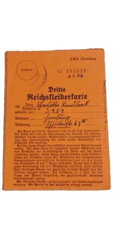 Dritte reichskleiderkarte 1942 - dritte,