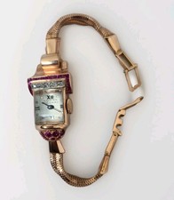 Art Deco Schmuck Armband Uhr In 14K 585 Pink Gold! mit Diamanten Und Rubine