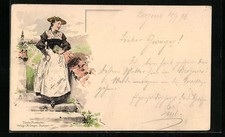 Künstler-AK Tirolerin in Tracht beim Kirchgang 1896 