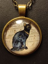 Ägypten Pharao Katze Damen Halskette in Gold / Messing Medaillon glasiert