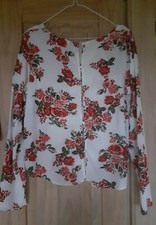 Damen Bluse Tunika langarm DIVIDED H&M Gr M 38 Blumen Muster weiß bunt geblümt