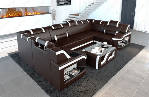 Wohnlandschaft leder sofa led - leder,