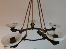  Lampe Art Deco - Deckenlampe -Alabaster Schalen-Lampe, 5- armig, Messing