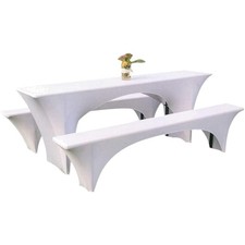 E Elastisch Biertischhussen Bierbank-Auflage & Tischdecke 3 TLG-Set 70cm Brei...