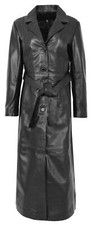 Damen Weich Schwarz Vollleder Länge Mantel Lang Mantel Matrix Trenchcoat