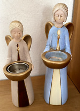 2 Stück Valentino Keramik Engel Kerzenhalter / Teelichthalter