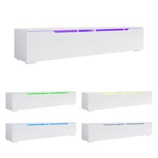 TV Lowboard mit LED Beleuchtung Hängeboard Schrank Sideboard Weiß Hochglanz 160