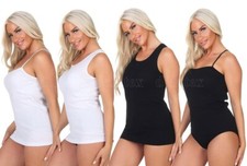 2-10 Damen Tank Top Basic Spaghetti Unterhemd Baumwolle schwarz weiß 36-58 S-3XL