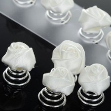 12 Curlies Haarnadeln Satin ROSEN Blumen Hochzeit Kommunion Haarschmuck Rose NEU
