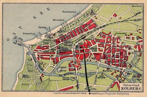 Postkarte stadtplan ostseebad - stadtplan,