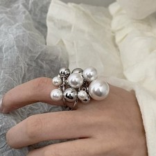 Silver Pearl Statement Ring |