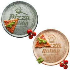 2x Pizzateller creme & grün Ø33cm 2 Personen XL-Teller Dekor Platte Schrift 