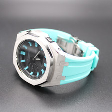 CasiOak "SKYBLUE & SILVER" - Casio G-SHOCK GA2100 Mod - Herrenuhr 44mm Edelstahl