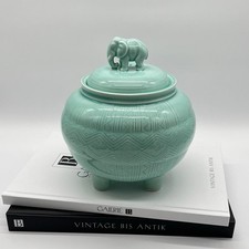 Asiatika - Koreanische Celadon I Seladon Porzellan Deckeldose Figur Elefant