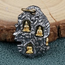 A24 Anhänger Felsen mit Bodhisattvas Amulett Sonne Silber 925 buddhistisch