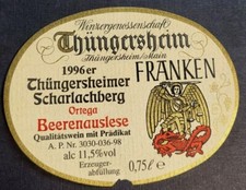 Weinetikett 1996er  Thüngersheimer Scharlachberg Ortega Beerenauslese Franken 