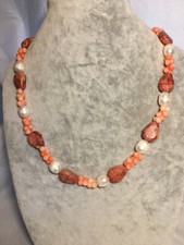 Wunderschöne echte Korallen- Perlenkette Alte Natur-Korallen 51-52cm lang