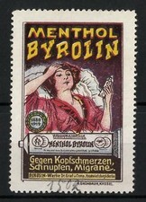 Reklamemarke Menthol Byrolin, gegen Kopfschmerzen, Schnupfen & Migräne, Frau mi 