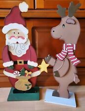 Holzfiguren Weihnachtsmann & Elch Dekofiguren Weihnachten 58cm Handarbeit
