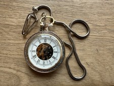 Taschenuhr Handaufzug mit Sicht auf das Uhrenwerk - Glas mit Kette TOP-Zustand