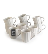 Kaffeetassen 10er Set Henkel-Tassen spülmaschinengeeignet Steingut Creme 350 ml