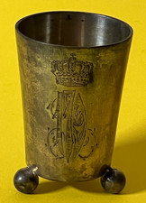 Alter 800 Silber Miniatur Becher Pokal Krone Gravur 4,5x3cm Deutsch Reich 1WK