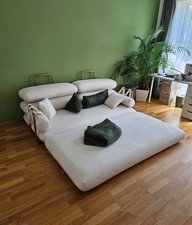 Modernes Schlafsofa Futon 3 Sitzer mit Samtbezug Creme Neu Verstellbar Homary