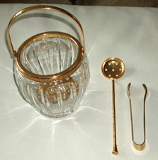 Prunkvoller Eiswürfelbehälter mit Sieb und Zange - 24 Karat vergoldete Teile