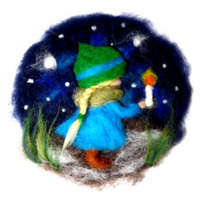 ♥WOLLBILD MÄDCHEN MIT KERZE