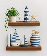 Schwebendes Wandregal 2er Set Echtholz Braun 30cm Regal Küche Büro Wohnzimmer