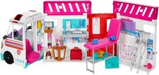 Barbie 2-in-1-Krankenwagen Spielset, Rettungswagen mit Lichtern und Geräuschen