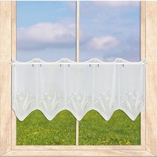 Scheibengardine Bergwiese mit Gräserstickerei in Weiß-Natur-Hellgrün in 3 Höhen