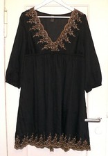 Elegante Tunika schwarz mit goldfarbener Stickerei Gr. 40 #4388