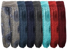 Haremshosen Damen Mandala weite Hippiehose luftige Hosen Pumphose Gummizug 36-48