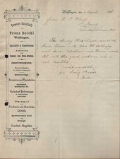 WÜLFINGEN, Brief 1898, Kunststein-Fabrikation & Zement-Geschäft Franz Bacchi