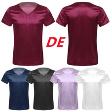 DE Herren Kurzarm Satin Shirt Nachthemd Glatt Schlafanzug Pyjamas Nachtwäsche