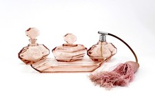 antike Toiletten Frisiertisch Garnitur Rosalin Flakon Deckeldose Schale Parfüm