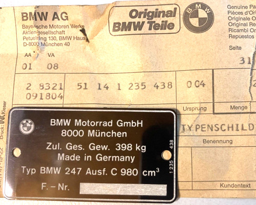Typenschild blanko bmw r100 - bmw,