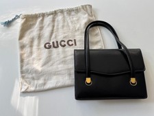 Rare Vintage GUCCI Damentasche Schwarz Leder Eleganz mit Messing Ornamenten