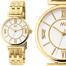 elegante Damenuhr Frauen Quarz Armbanduhr Weiss Gold Gelbgold Edelstahl 51821 MC